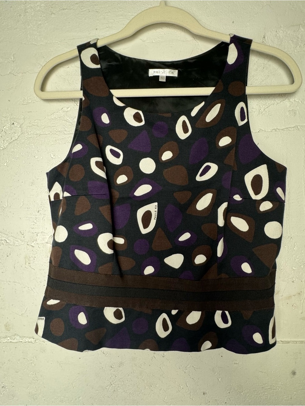 PAULE‎ KA Rare HTF Sleeveless Abstract structured Tank peplum French Designer 40